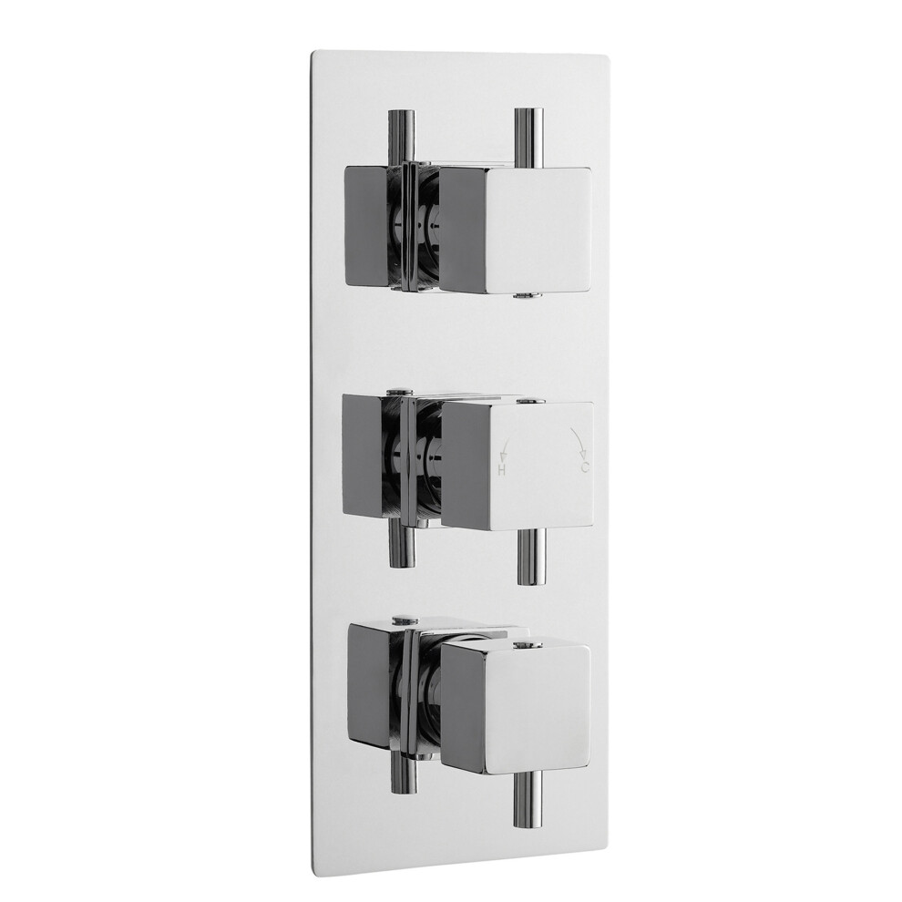 Square Concealed Triple Thermostatic Shower Valve (2 Outlets) - Chrome - Balterley