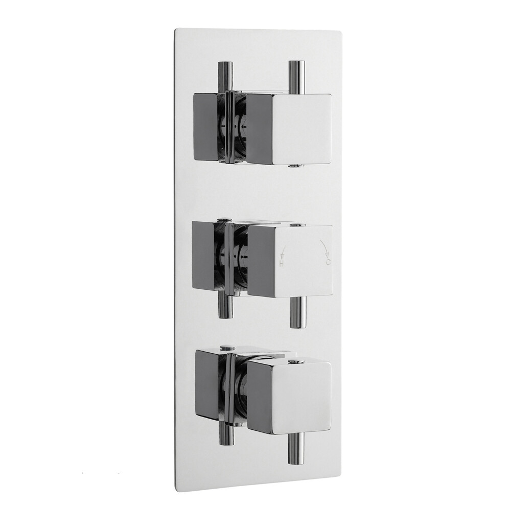 Square Concealed Triple Thermostatic Shower Valve With Diverter (3 Outlets) - Chrome - Balterley