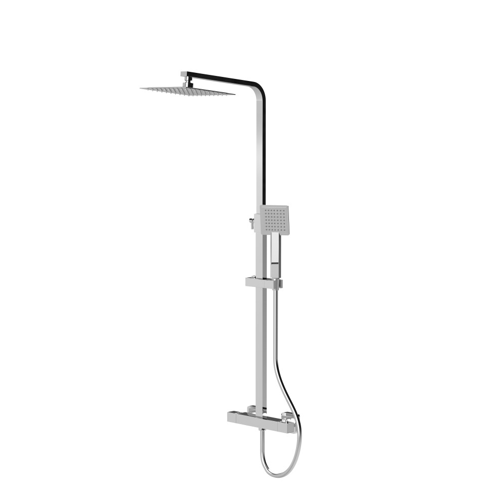 Square Thermostatic Shower Kit with Fixed Head & Adjustable Handset - Chrome - Balterley