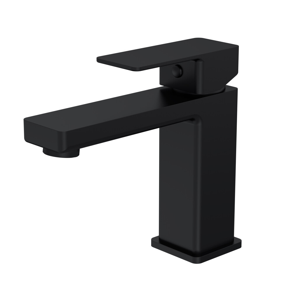 Square Mono Basin Mixer Tap & Push Button Waste - Matt Black - Balterley