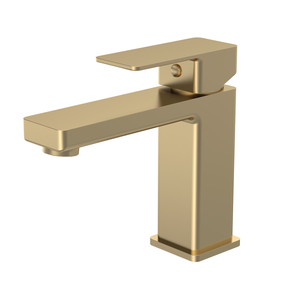 Square Mono Basin Mixer Tap & Push Button Waste - Brushed Brass - Balterley