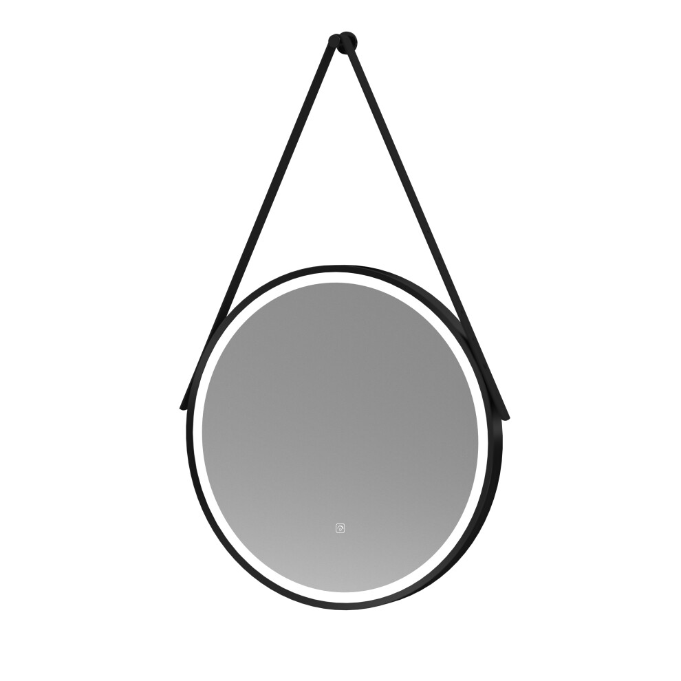 Balterley Round Led Illuminated Touch Sensor Framed Mirror With Demister & Strap, 600Mm - Black