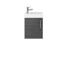 Cloakroom Wall Hung 1 Door Vanity Unit with Basin, 400mm - Woodgrain Anthracite