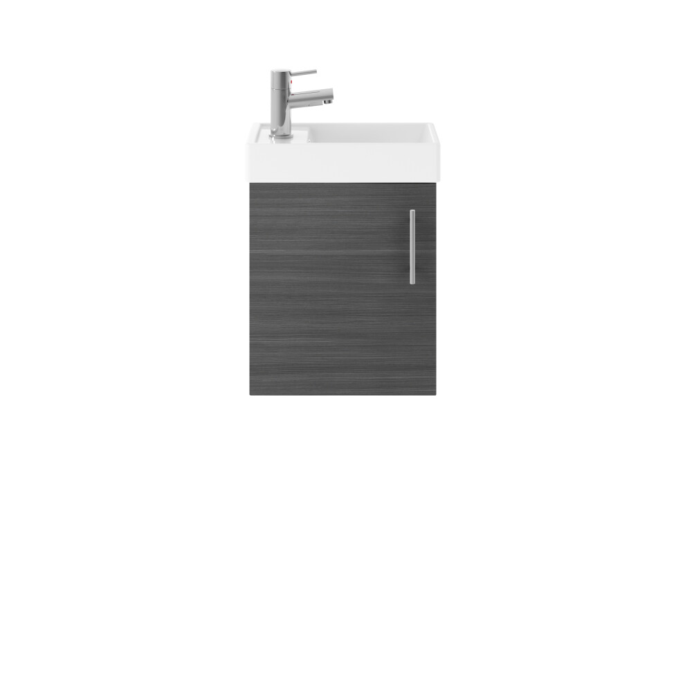 Balterley Cloakroom Wall Hung 1 Door Vanity Unit With Basin, 400Mm - Woodgrain Anthracite Grey