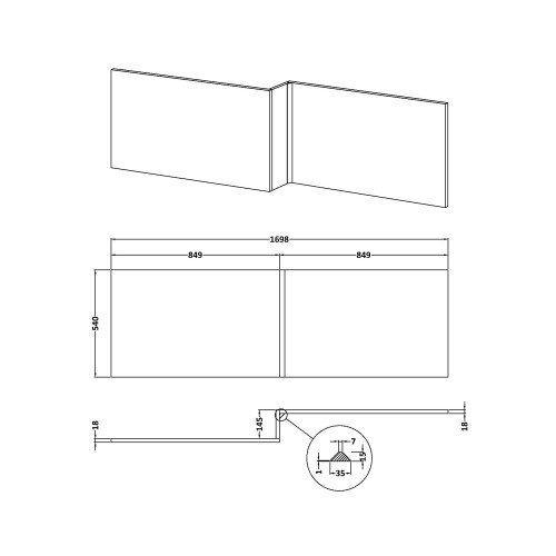 Balterley 1700mm Edge/Power L Shape Square Front Bath Panel - Textured Woodgrain Autumn Oak 2