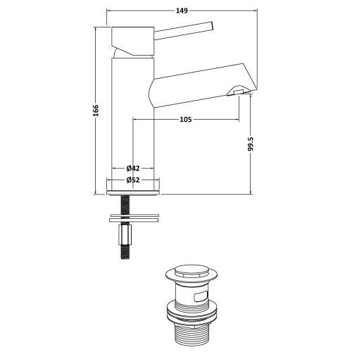 Balterley Round Mono Basin Mixer Tap & Push Button Waste - Matt Black - Balterley 2