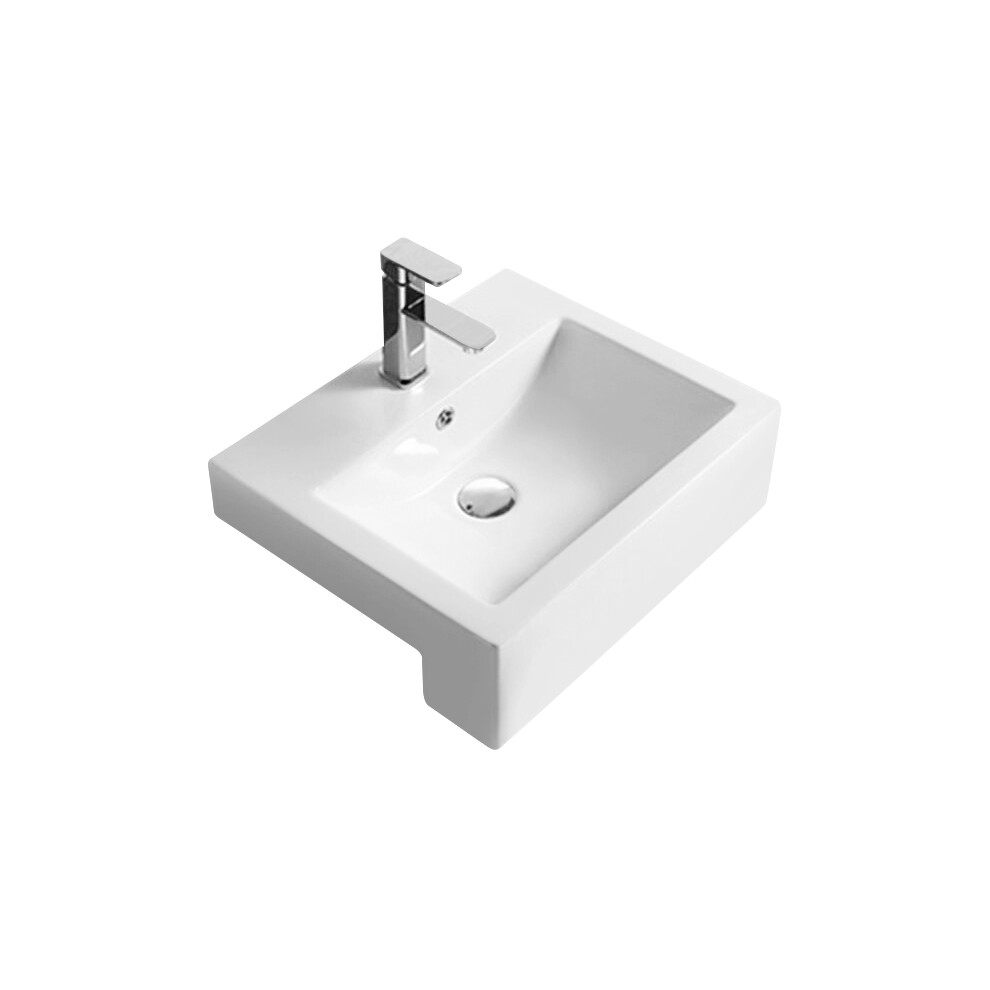 Square Ceramics Semi Recessed 1 Tap Hole Compact Basin (Tap Not Included), 530mm - Balterley