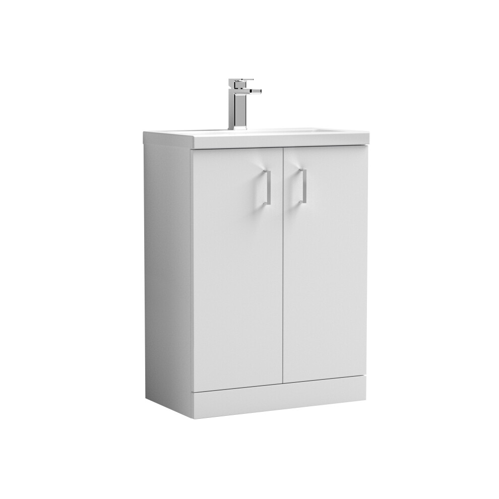 Compact Floor Standing 2 Door Vanity Unit Ceramic Basin White 600mm