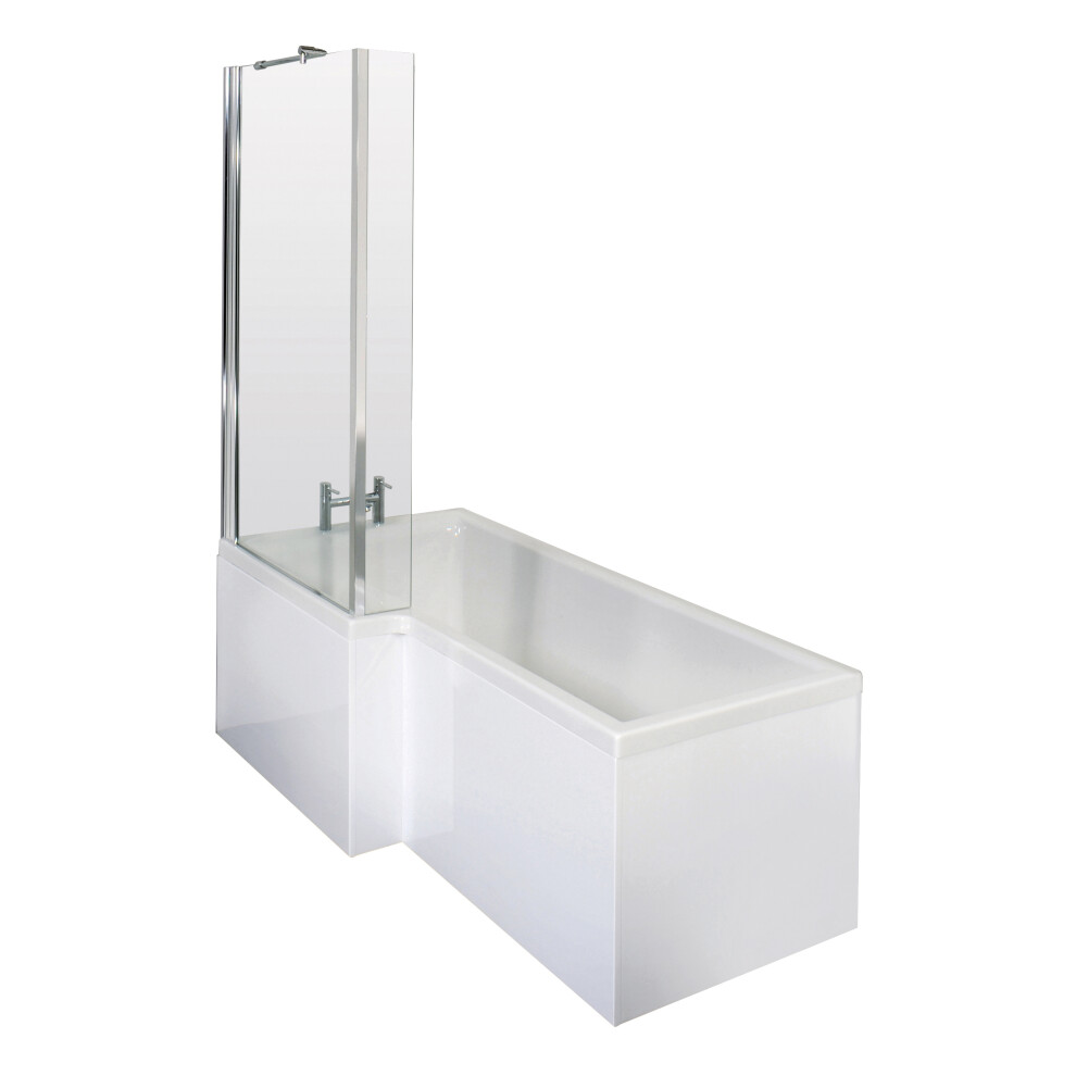 1700mm Left Hand L Shape Square Shower Bath, Bath Shower Screen and Front Panel
