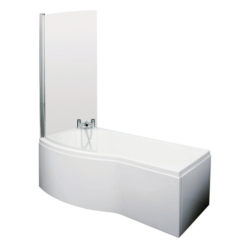Balterley Left Hand Shower Bath Bundle - Includes Tub, Curved 6mm Safety Glass Screen and Front Panel - 1500mm