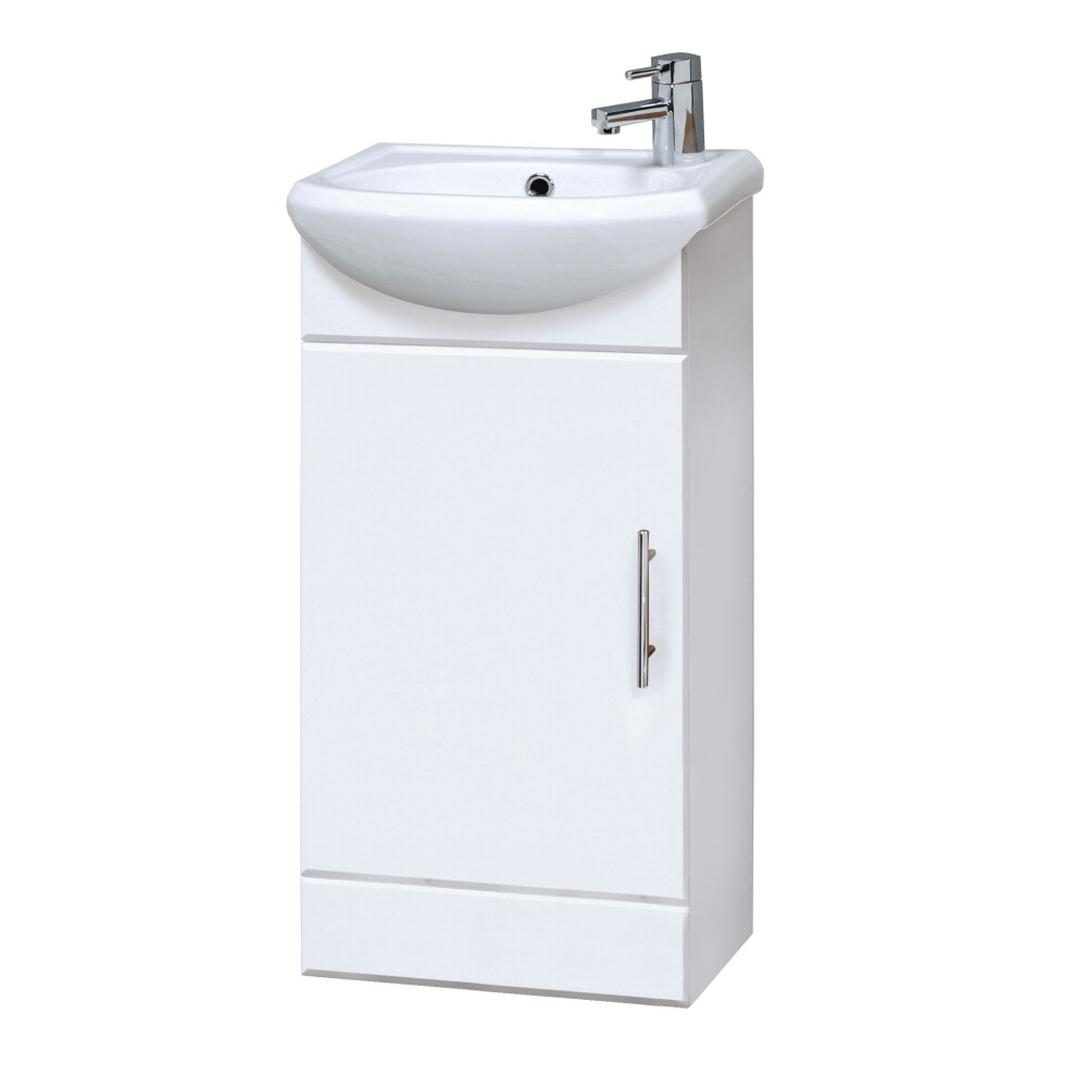 1 Door Cloakroom Vanity Basin Unit - 400mm - Gloss White