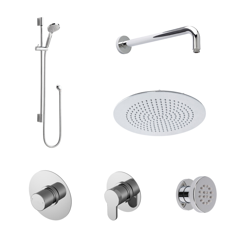 3 Outlet Concealed Valves Shower Bundle with Slide Rail Kit, Wall Mount Arm, Head & Body Jet- Chrome