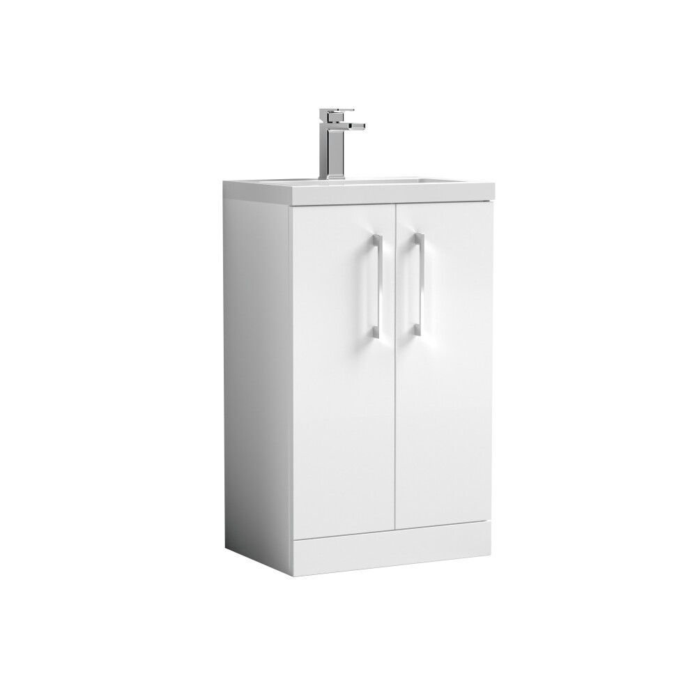 Balterley Compact Floor Standing 2 Door Vanity Basin Unit With Polymarble Basin - 500Mm - Gloss White