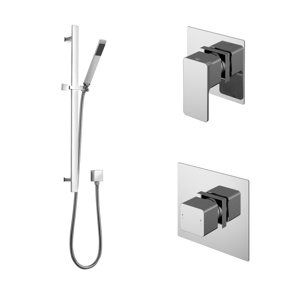 1 Outlet Luxury Shower Bundle - Stop Tap, Temperature Control & Slide Rail Kit - Chrome