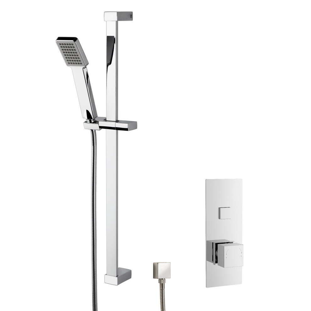 Concealed Square Push Button 1 Outlet Valve & Slide Rail Kit Shower Bundle Set - Chrome - Balterley