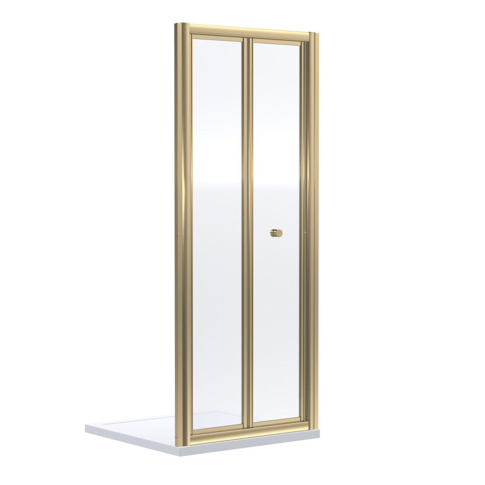 Ruwa 4mm Toughened Safety Glass Bi-Fold Shower Door - 1900 x 800mm - Brushed Brass - Balterley