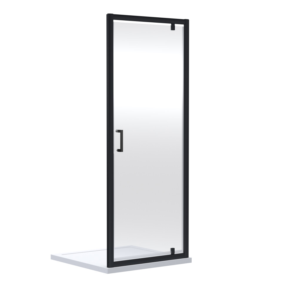 Ruwa 6mm Toughened Safety Glass Reversible Pivot Shower Door - 1900 x 800mm - Matt Black - Balterley