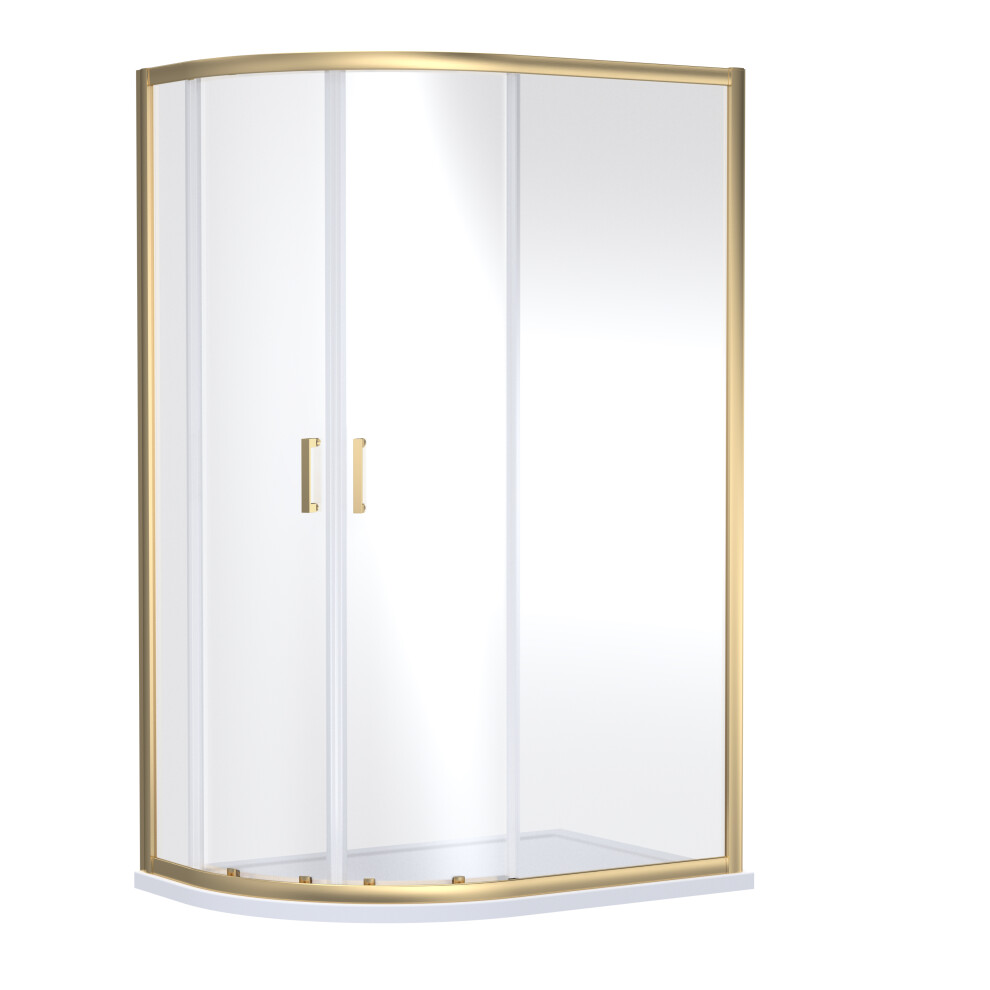 Ruwa 6mm Toughened Safety Glass Offset Quadrant Shower Enclosure - 1900 x 1200 x 800mm - Brushed Brass - Balterley