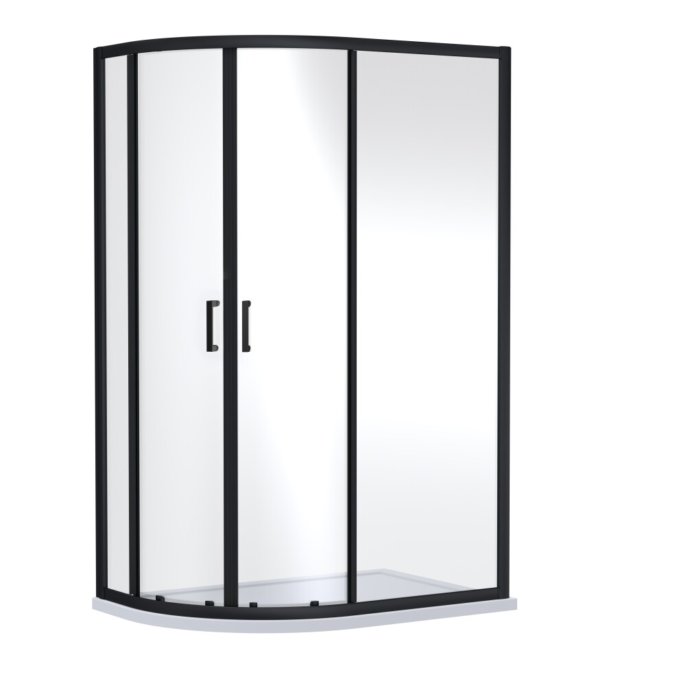 Ruwa 6mm Toughened Safety Glass Offset Quadrant Shower Enclosure - 1900 x 1200 x 800mm - Matt Black - Balterley