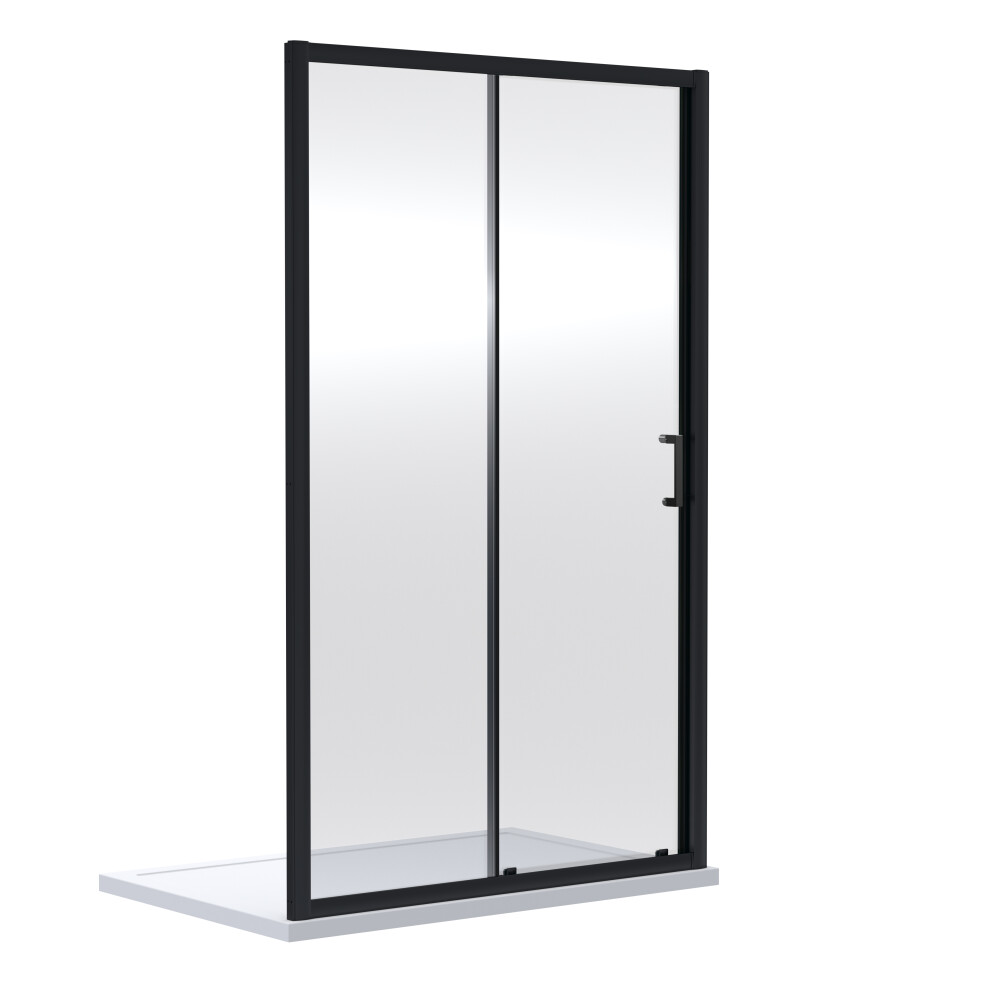 Ruwa 6mm Toughened Safety Glass Sliding Shower Door - 1900 x 1200mm - Matt Black - Balterley