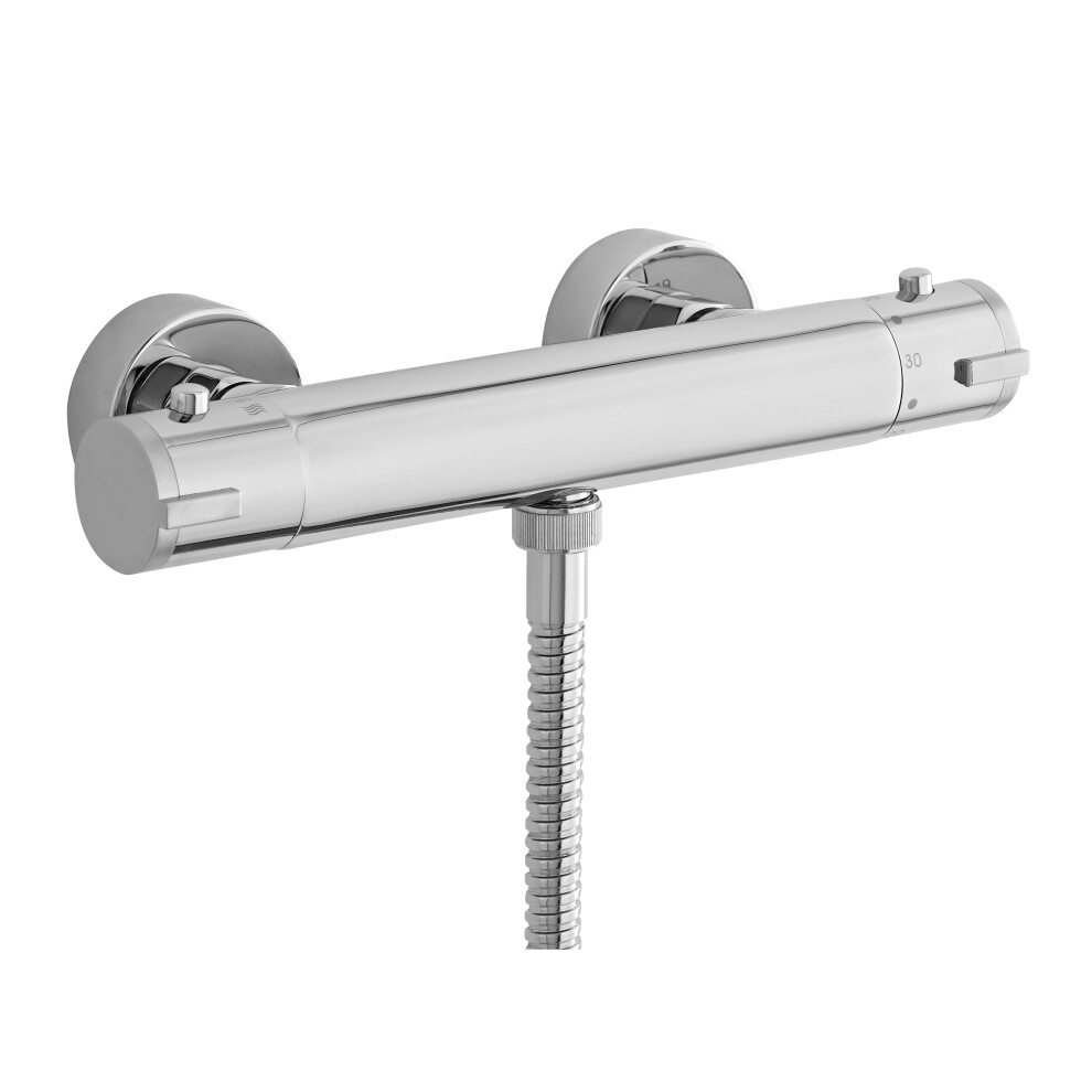 Contemporary Round Minimalist Thermostatic Shower Bar Valve (1 Outlet) - Chrome - Balterley