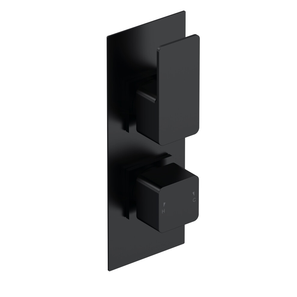 Empire Contemporary Bathroom Concealed Square Twin Thermostatic Shower Valve, 215mm, Matt Black - Balterley