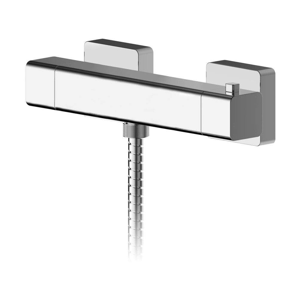 Empire Contemporary Bathroom Wall Mount Square Thermostatic Bar Valve with Bottom Outlet, 55mm x 261mm, Chrome - Balterley