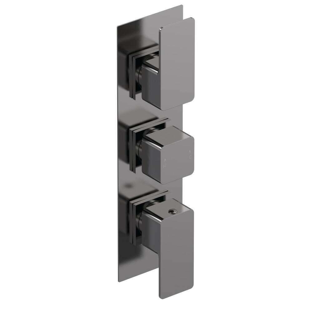 Empire Square Concealed Triple Thermostatic Shower Valve (2 Outlets) - Brushed Pewter - Balterley