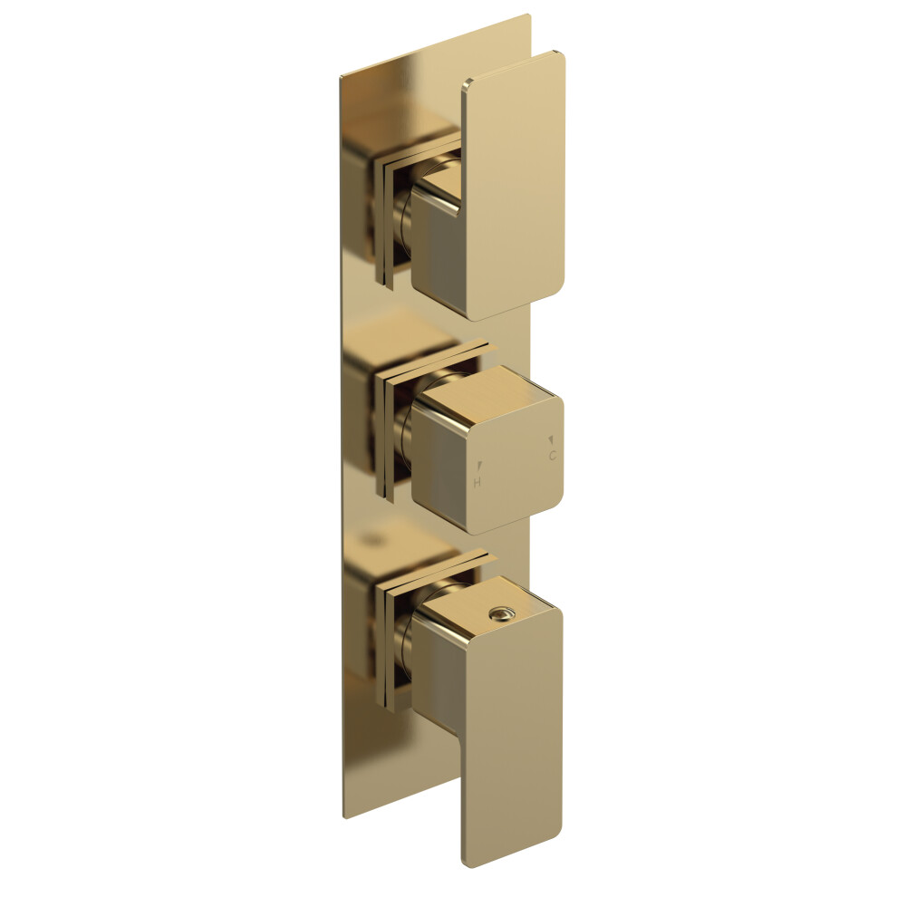 Empire Square Concealed Triple Thermostatic Shower Valve with Diverter (3 Outlets), Brushed Brass - Balterley