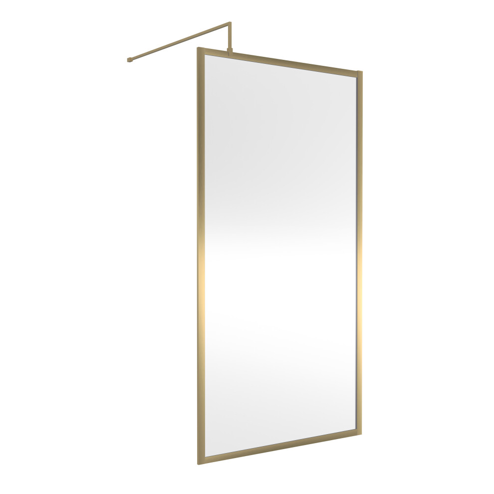Balterley 8Mm Toughened Safety Glass Wetroom Screen & Support Bar, 1000Mm - Brushed Brass