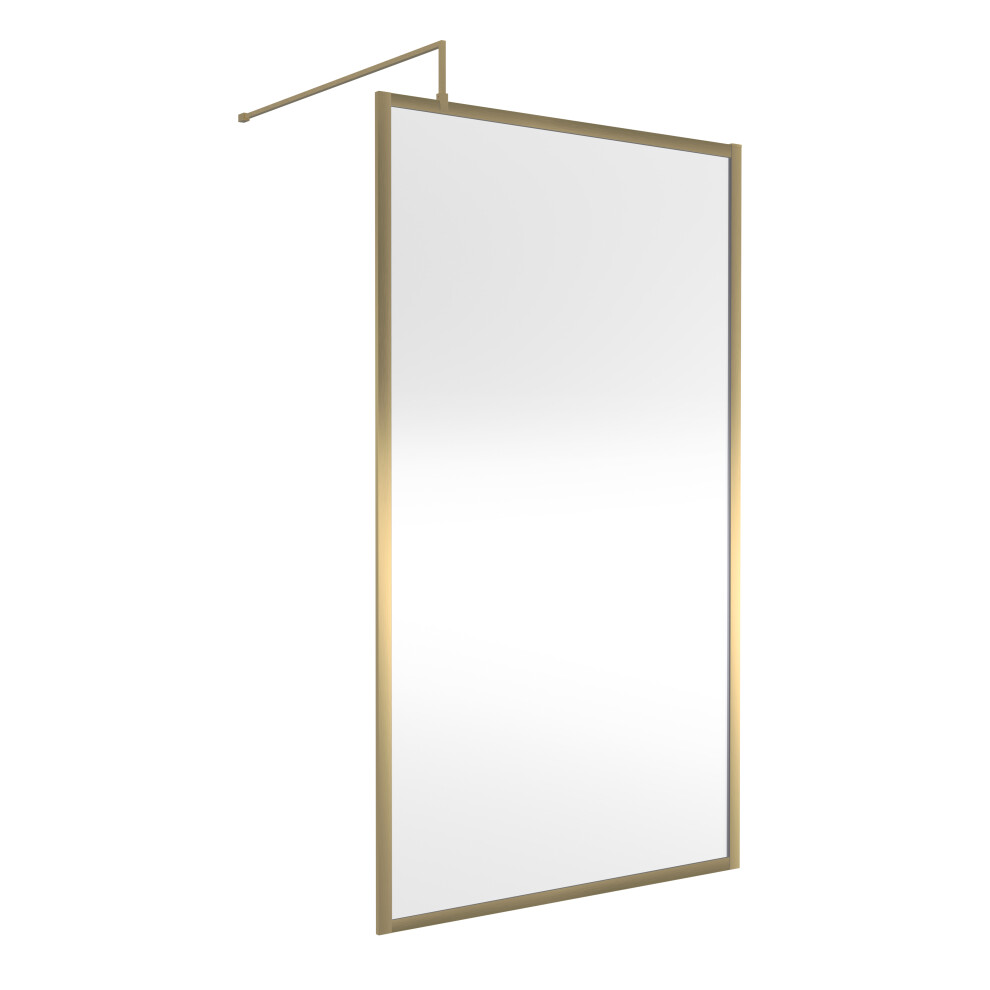 Balterley 8Mm Toughened Safety Glass Wetroom Screen & Support Bar, 1100Mm - Brushed Brass