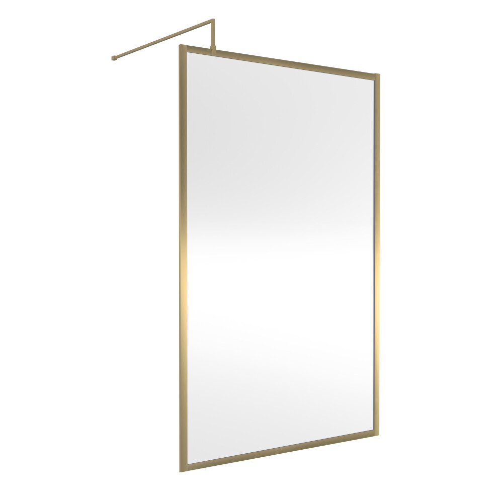 Balterley 8Mm Toughened Safety Glass Wetroom Screen & Support Bar, 1200Mm - Brushed Brass
