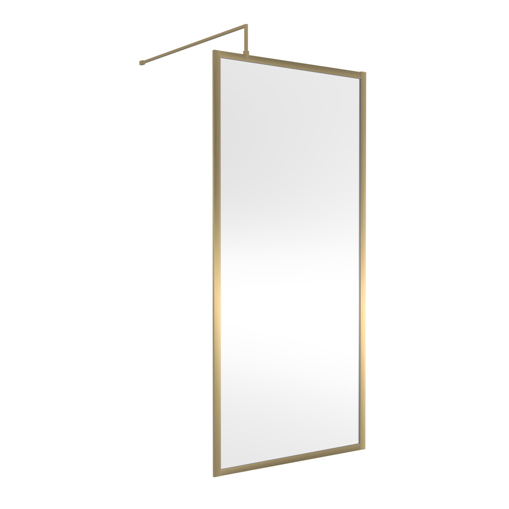 Balterley 8Mm Toughened Safety Glass Wetroom Screen & Support Bar, 900Mm - Brushed Brass
