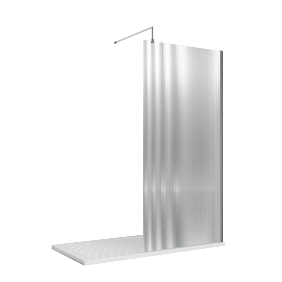 8mm Toughened Safety Glass Wetroom Screen & Support Bar, 1850mm x 800mm - Chrome