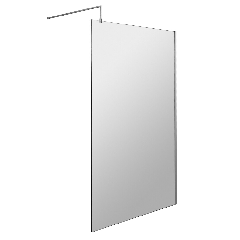 Wetroom 8mm Toughened Safety Glass Screen and Support Bar 1100mm x 1850mm - Polished Chrome