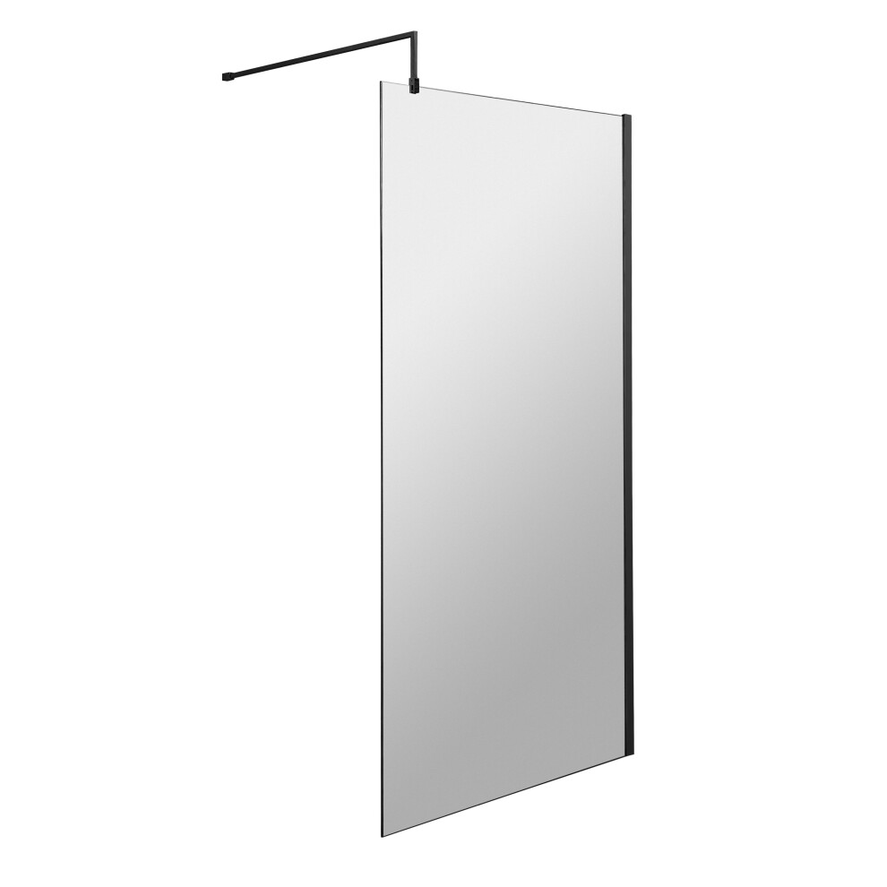 Wetroom 8mm Toughened Safety Glass Screen and Support Bar 1100mm x 1850mm - Satin Black