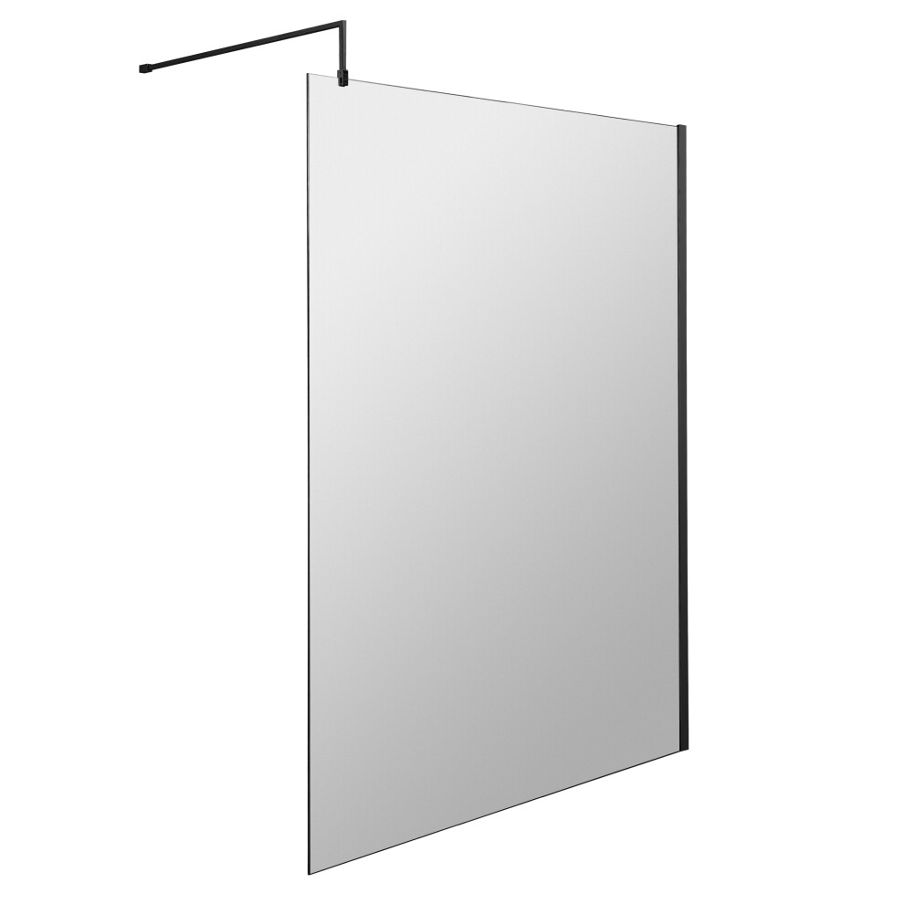 Wetroom 8mm Toughened Safety Glass Screen and Support Bar 1200mm x 1850mm - Satin Black