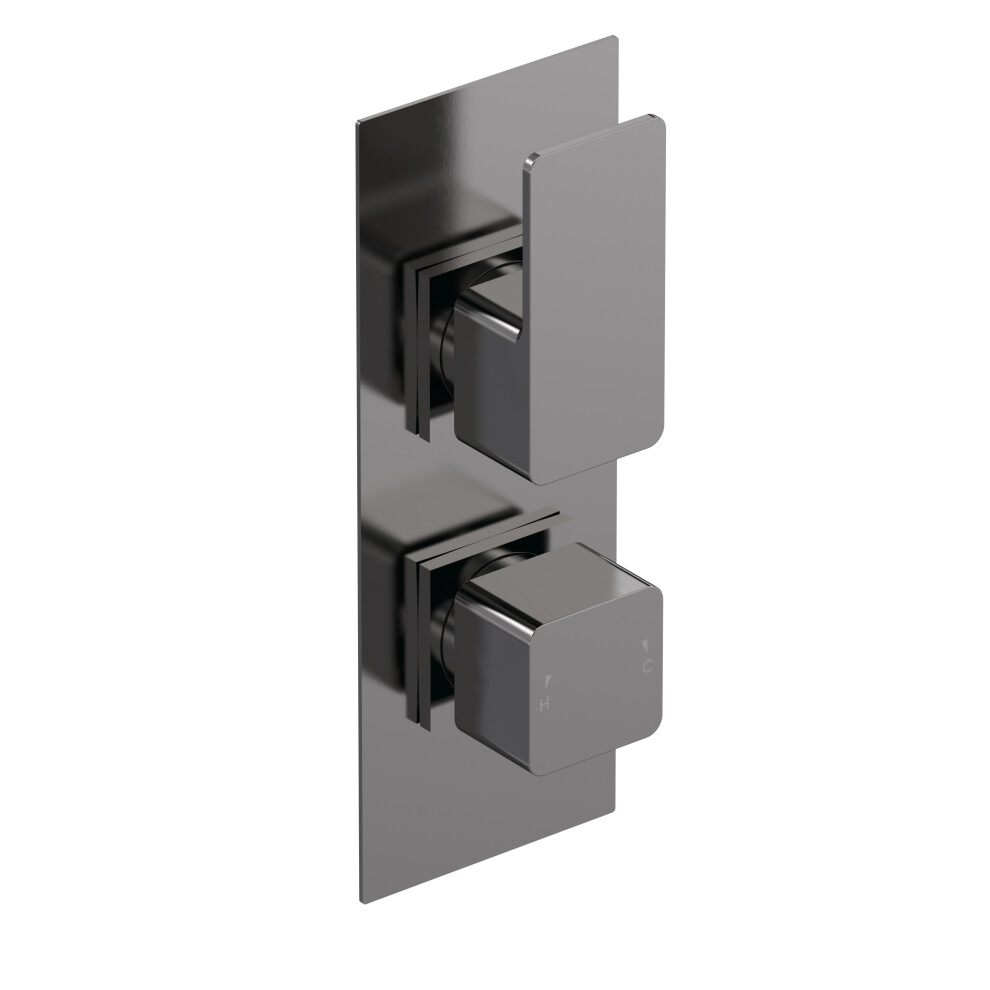 Empire Square Concealed Twin Thermostatic Shower Valve With Diverter (2 Outlets) - Brushed Pewter - Balterley