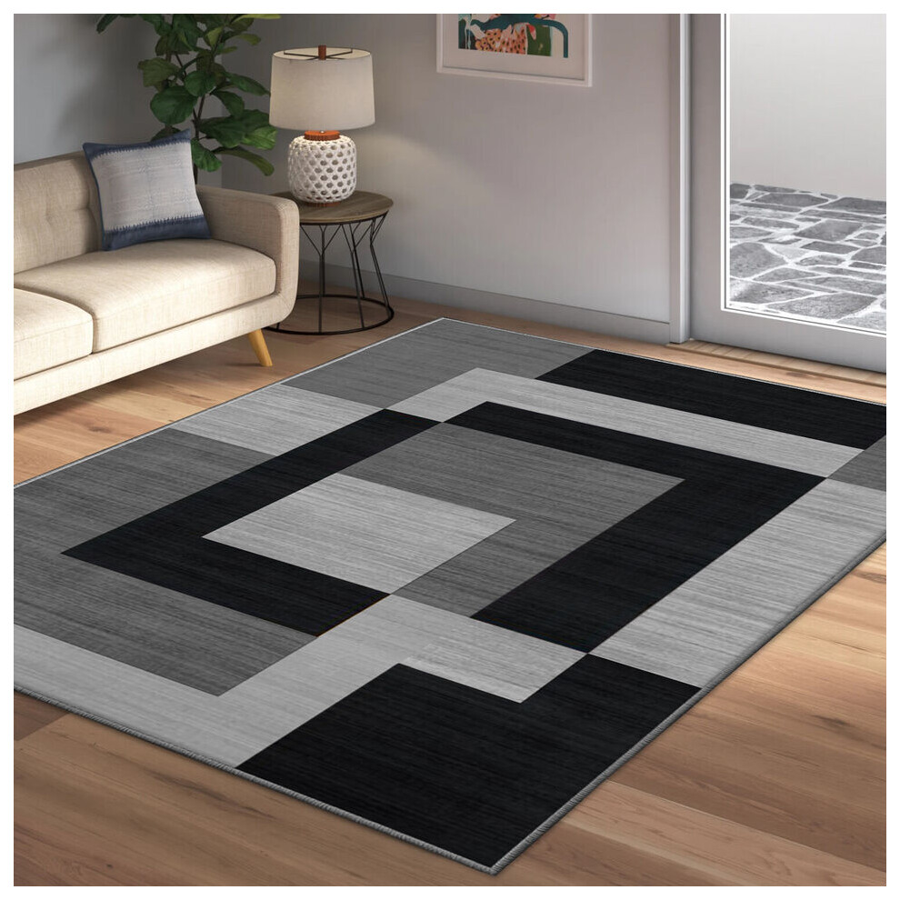 Oxford Homeware (80 X 150 Cm, Milo Black Grey) Luxury Printed Rugs Large Runner Rug & Door Mats Multicoloured