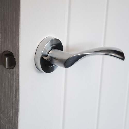 (Satin Chrome) VIBE Twirl Push Button Privacy Door Handle 2