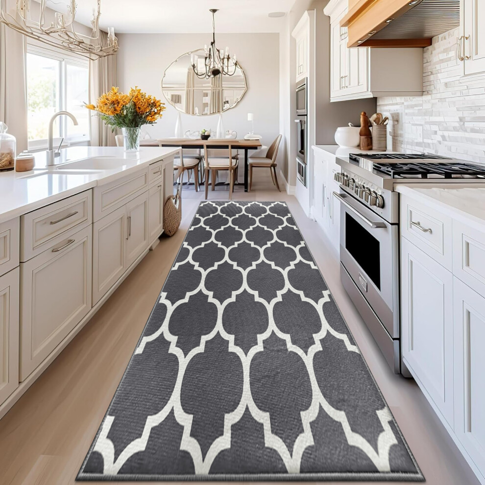 (80 X 300 cm, Ava Grey) Luxury Printed Rugs Large Runner Rug & Door Mats