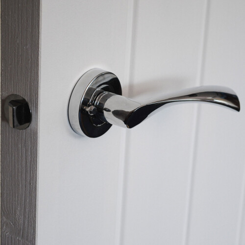 (Polished Chrome) VIBE Twirl Push Button Privacy Door Handle 2