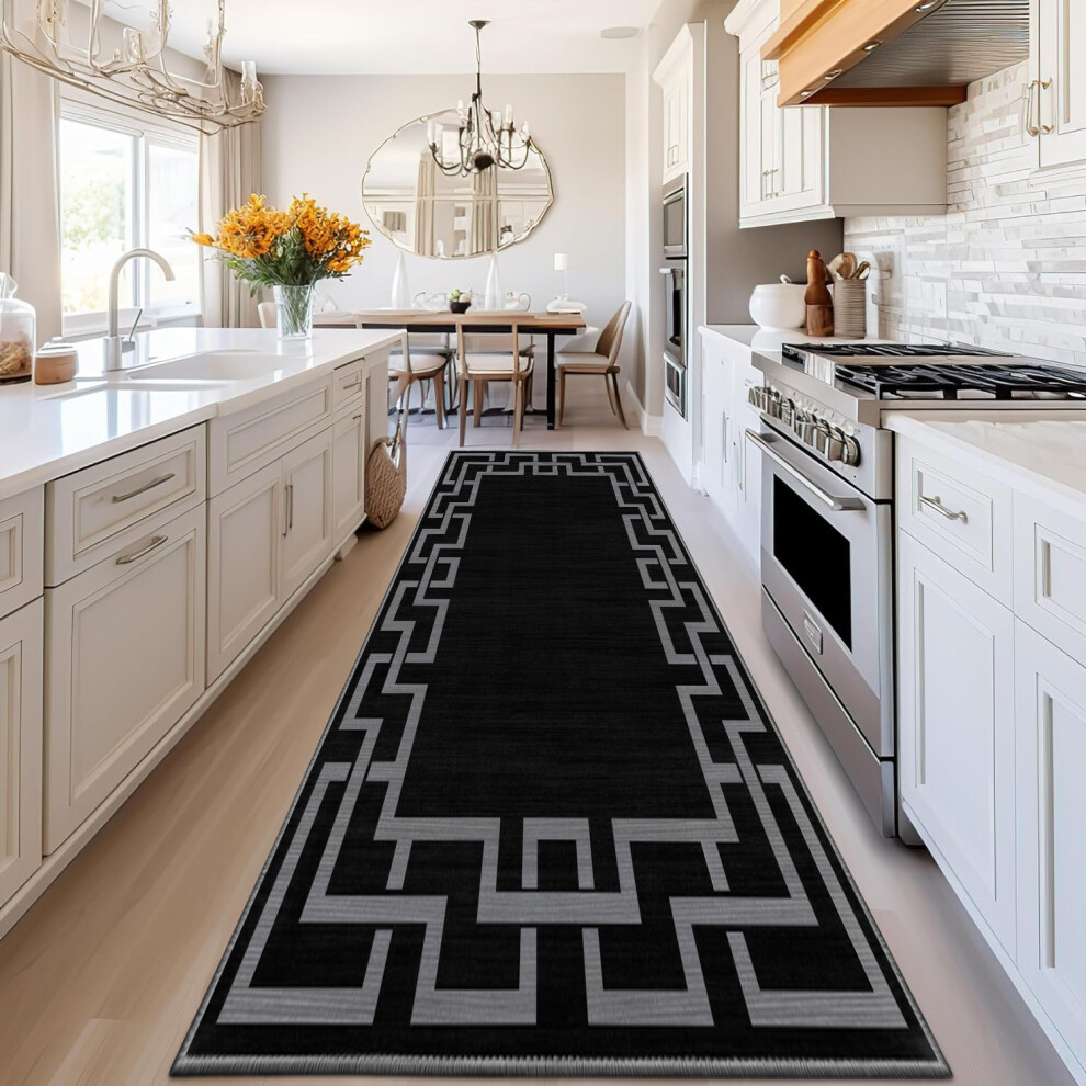 Oxford Homeware (80 X 300 Cm, Nico Black) Luxury Printed Rugs Large Runner Rug & Door Mats Multicoloured