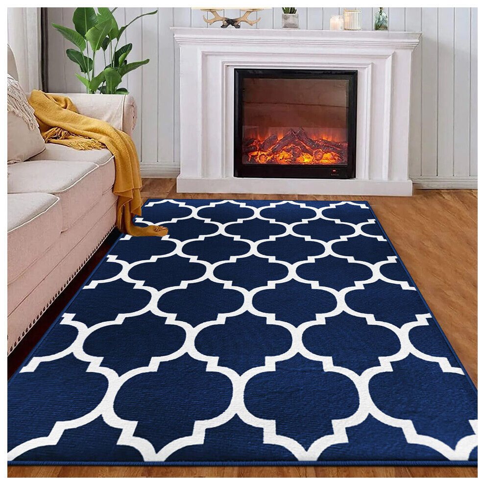 Oxford Homeware (120 X 170 Cm, Ava Navy) Luxury Printed Rugs Large Runner Rug & Door Mats Multicoloured