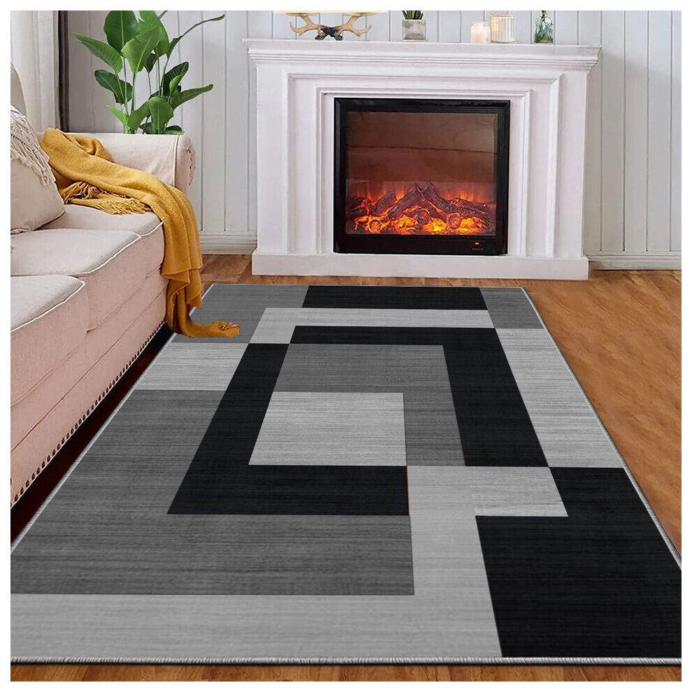 Oxford Homeware (120 X 170 Cm, Milo Black Grey) Luxury Printed Rugs Large Runner Rug & Door Mats Multicoloured