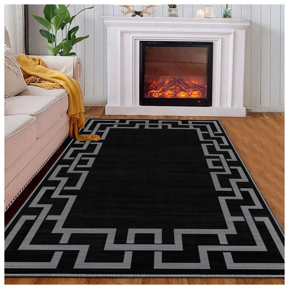 (120 X 170 cm, Nico Black) Luxury Printed Rugs Large Runner Rug & Door Mats