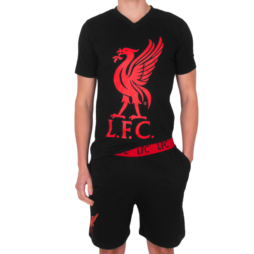 (Black, XL) Liverpool FC Mens Pyjamas Short Loungewear OFFICIAL Football Gift