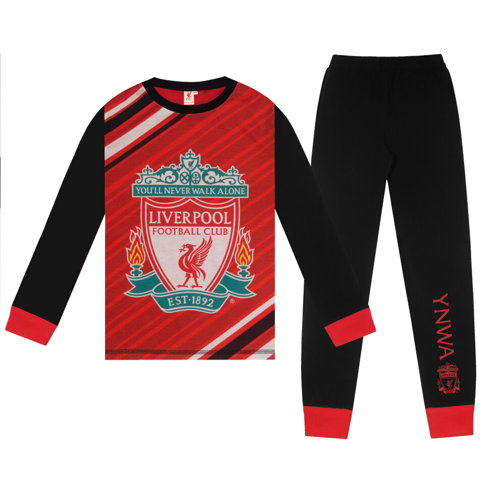 (Red Black, 7-8 Years) Liverpool FC Boys Pyjamas Long Sublimation Kids OFFICIAL Football Gift