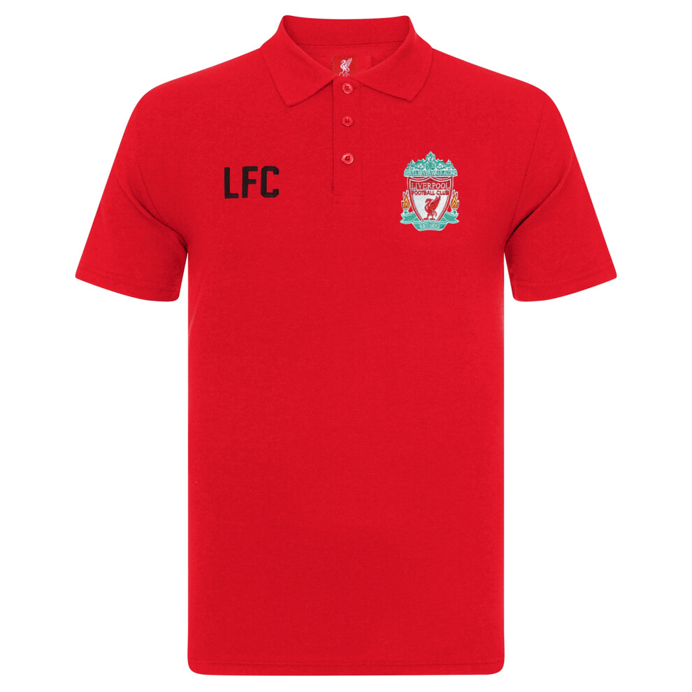 (Red, Medium) Liverpool FC Official Football Gift Mens Crest Polo Shirt