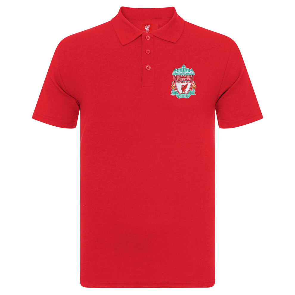 (Red Single Crest, Medium) Liverpool FC Mens Polo Shirt Crest OFFICIAL Football Gift